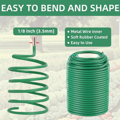 Soft Plant Ties, 66FT Green Garden Wire, Flexible Garden Twist for Climbing Plants, Tomatoes, Outdoor Plants, Vegetables, Flowers, Roses Plant Support (Diameter - 3.5MM)