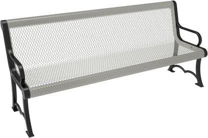 Heavy-Duty Outdoor Bench Thermoplastic Coated, Expanded Metal, Commercial-Grade Garden Bench, Made in America (Portable with Back, 6 Ft, Textured Grey)
