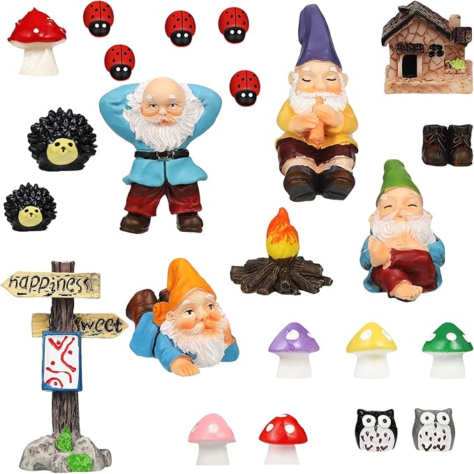 Jetec Gnomes Fairy Resin Statues Miniature Garden Accessories Mini Dwarf Figurine Fairy Miniature Ornament DIY Kit Micro Landscape Ornaments for Outdoor Indoor Patio Yard Lawn Garden ﻿(Fire Gnomes)