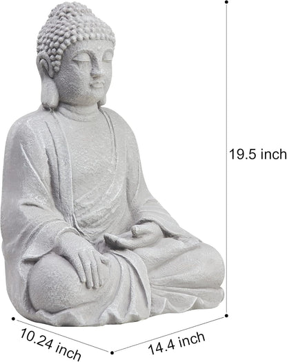 TOETOL Large Buddha Statue Outdoor Zen Decor Medium 20” High Yard Decor Magnesium Oxide Stone Grey for Yard Garden Patio Deck Home