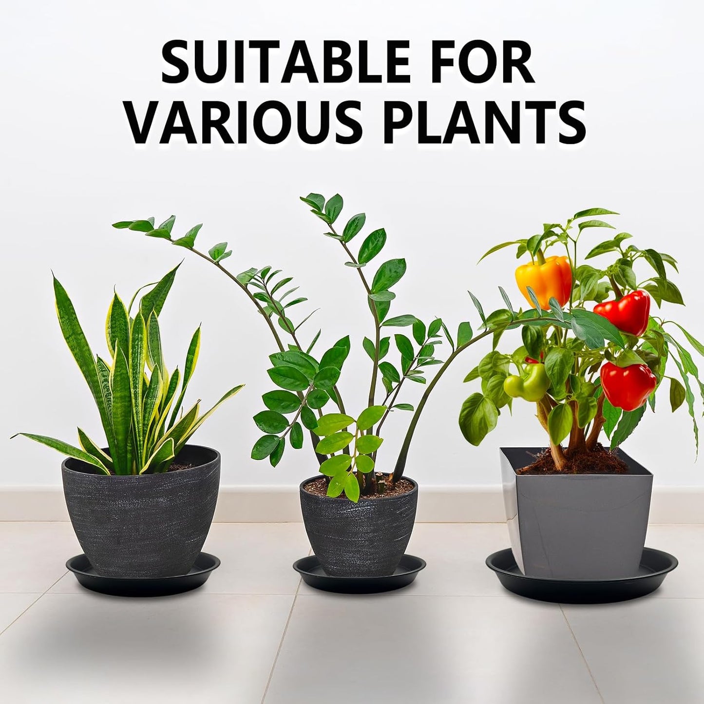 9 Pack Plant Saucer Set, 3pcs 8 inch 3pcs 10 inch 3pcs 12 inch Heavy Duty PP Plastic Pot Trays, Durable Water Catcher Plates & Drip Trays for Indoor Outdoor Gardening