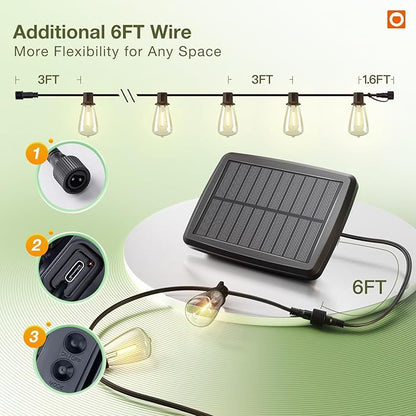 addlon 54(48+6) FT Solar String Lights Waterproof,Patio Lights Solar Powered with Remote & USB Port 15+1 LED Shatterproof Bulbs 3 Light Modes, Dimmable Solar Light for Camping Backyard Garden