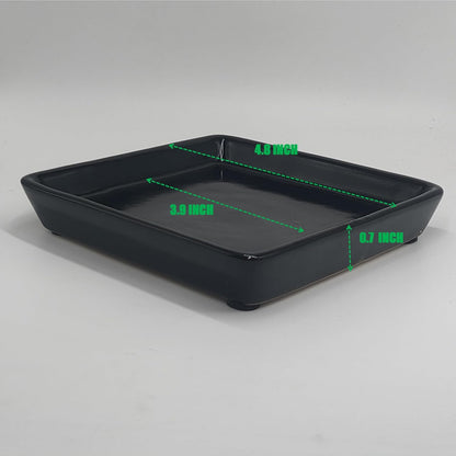 Square Plant Saucer 4 Inch 2 Pack，Plant Trays for Pots, Black Ceramic Plant Saucers for Indoors Outdoors, Plant Drip Tray 4 6 8 10 12 14 Inch
