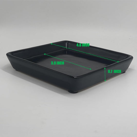 Square Plant Saucer 4 Inch 2 Pack，Plant Trays for Pots, Black Ceramic Plant Saucers for Indoors Outdoors, Plant Drip Tray 4 6 8 10 12 14 Inch