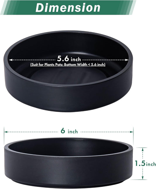 Phoenix Vine 6 Inch Plastic Plant Saucer Water Drip Tray, Heavy Sturdy Round Plant Drainage Tray for Indoors Outdoor, Set of 4, Matte Black, 21-TY-6B-4