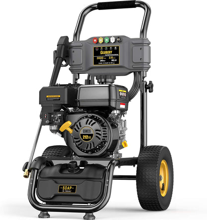 BLUBERY 3500 PSI Gas Pressure Washer, 2.6 GPM Heavy Duty High Power Washer, 30Ft Pressure Hose&Soap Tank,5 Pressure Nozzles,Black