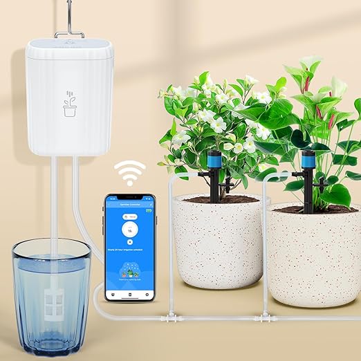 Automatic Plant Watering Devices for Indoor/Outdoor, GreenVation 2.4GHz WiFi Sprinkler Timer Self Watering System for Potted Plants, Smart Auto Drip Irrigation Kit for Garden