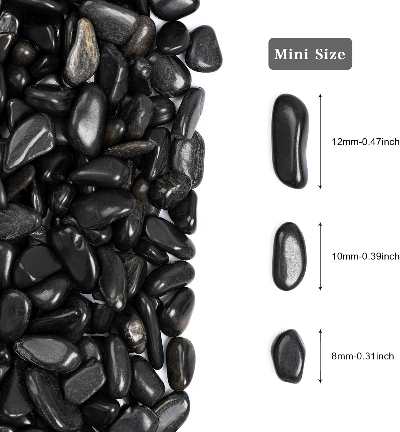 11lbs Black Natural River Rocks, High-Polished Pebbles for Plants Garden, 0.3-0.8 inch Decorative Stones, Ideal for Fish Tank, Vases, Home Decor and Garden Landscaping,Black