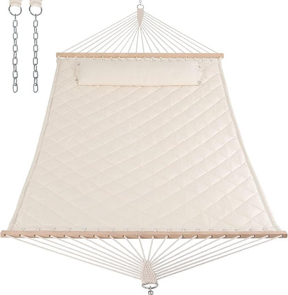 ANOW Two Person Hammock with Spreader Bars and Detachable Pillow, Heavy Duty Hammock for Outdoors Indoors, 450 LBS Weight Capacity, Cream