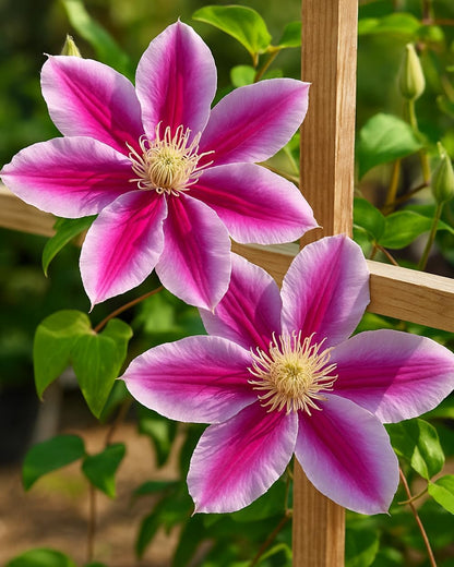 Perennial Farm Clematis 'Dr. Ruppel' Hybrid – Live Flowering Vine in 4 Quart Container, Large Rose-Pink Blooms with Deep Pink Stripes, Long Blooming, Ideal for Trellises, Arbors & Garden Fences