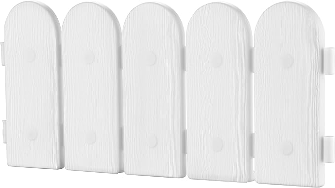 Evelyne Garden Border Edging: Wooden Fence Design - 8pcs White Yard Landscaping Fence Liner Lawn Edge Barrier - 10ft Kit of Decorative Lawn Landscape Panels Elements -Landscaping Edging-GMT-10374-D08