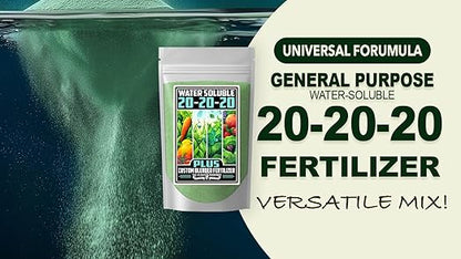 Fertilizer Commercial Grade | 20-20-20 Plus | 5 Ounces | Water Soluble Plant Food | Balanced Formula with Chelated Micronutrients | General Purpose Nutrient | Turf Lawns Shrubs Gardens Ornamentals