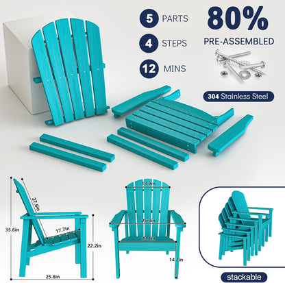 Stackable Adirondack Chair, HDPE Outdoor Patio Chair - Durable and Space Saving, Suitable for Porches, Lawns or Garden, Aruba