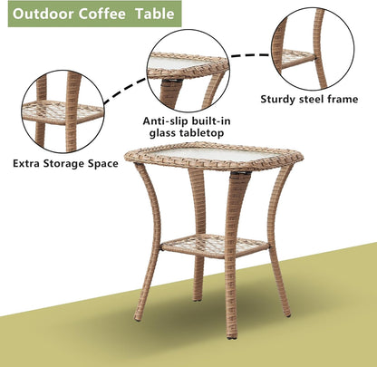 Outdoor Patio Swivel Rocker Chairs - 3 Piece Patio Bistro Set,Wicker Patio Furniture Set with 2 Swivel Rocking Chairs and 1 Glass Top Side Table for Deck Porch Garden,Yellow/Blue