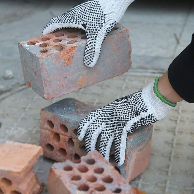 Evridwear Cotton Polyester String Knit Shell Safety Protection Work Gloves for Painter Mechanic Industrial Warehouse Gardening Construction Men & Women 12 Pairs, With Two Side dots, XL Size