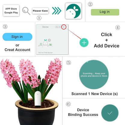 Soil Moisture Meter 4 in 1 for HHCC, Plant Water Monitor, Automatically detects Moisture/Temperature/Light/Fertility, Can Connect to Mobile Phone via Bluetooth, Plants Sensor for Indoor (Green - 1pcs)
