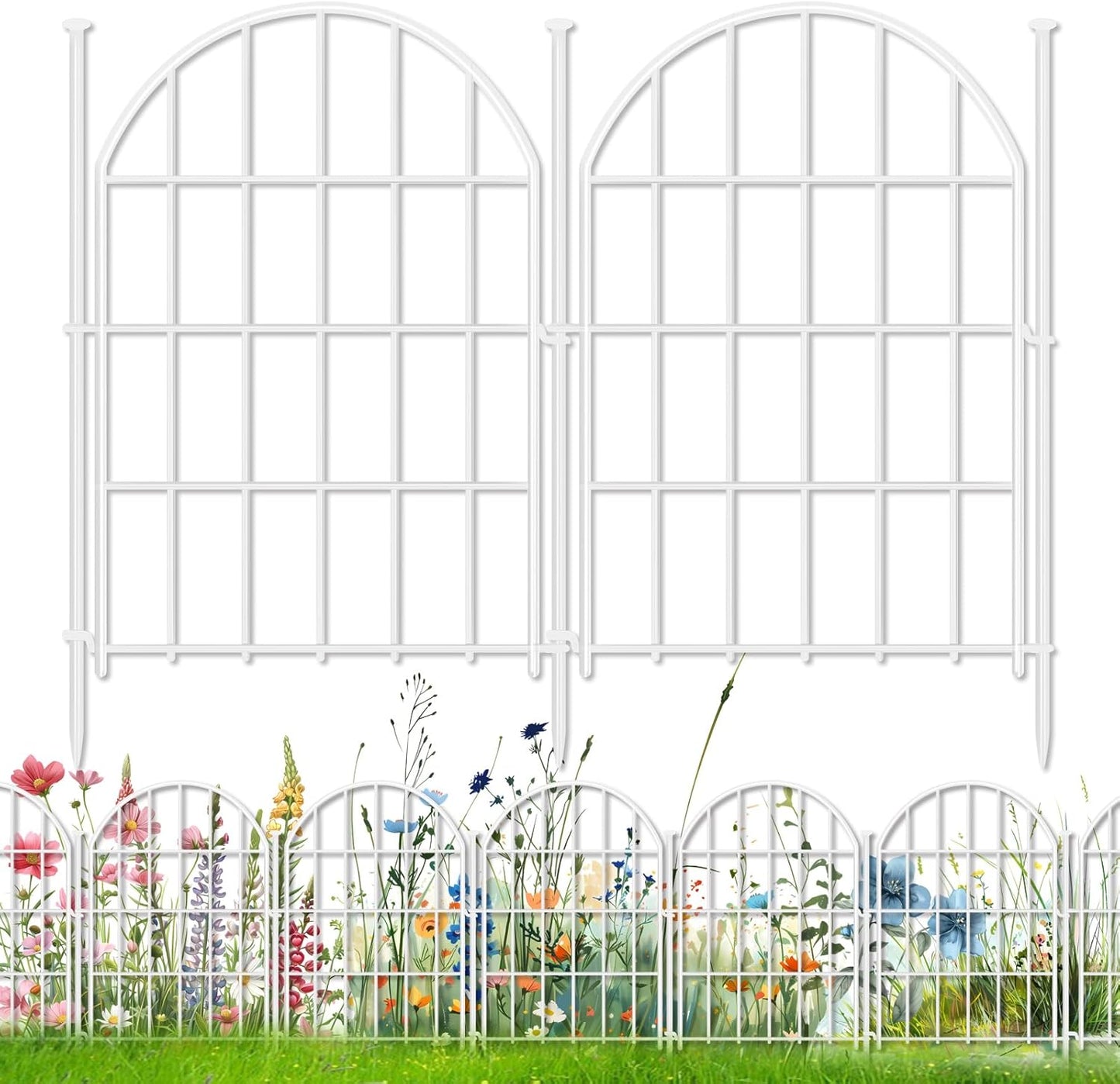 26 Pack Decorative Garden Fence, 17in X 28ft Arched No Dig Fence Border, Garden Edging Border, Rustproof Metal Animal Barrier with Ground Stake for Dog, Rabbit, Outdoor Yard Patio Decor, White