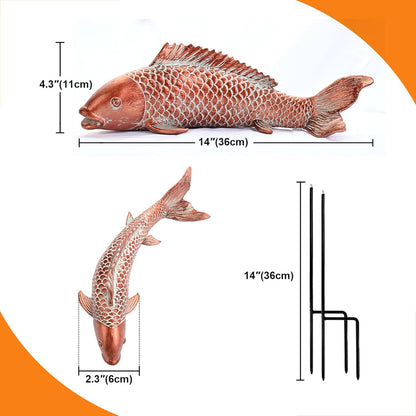 Garden Statues Koi Fish Decor, Garden Fish Pond Statues, Set of 2 Antique Copper Koi Art Sculptures for Outdoors Patio Backyard Lawn Yard Decoration, Japanese Garden Decor, Best Gifts