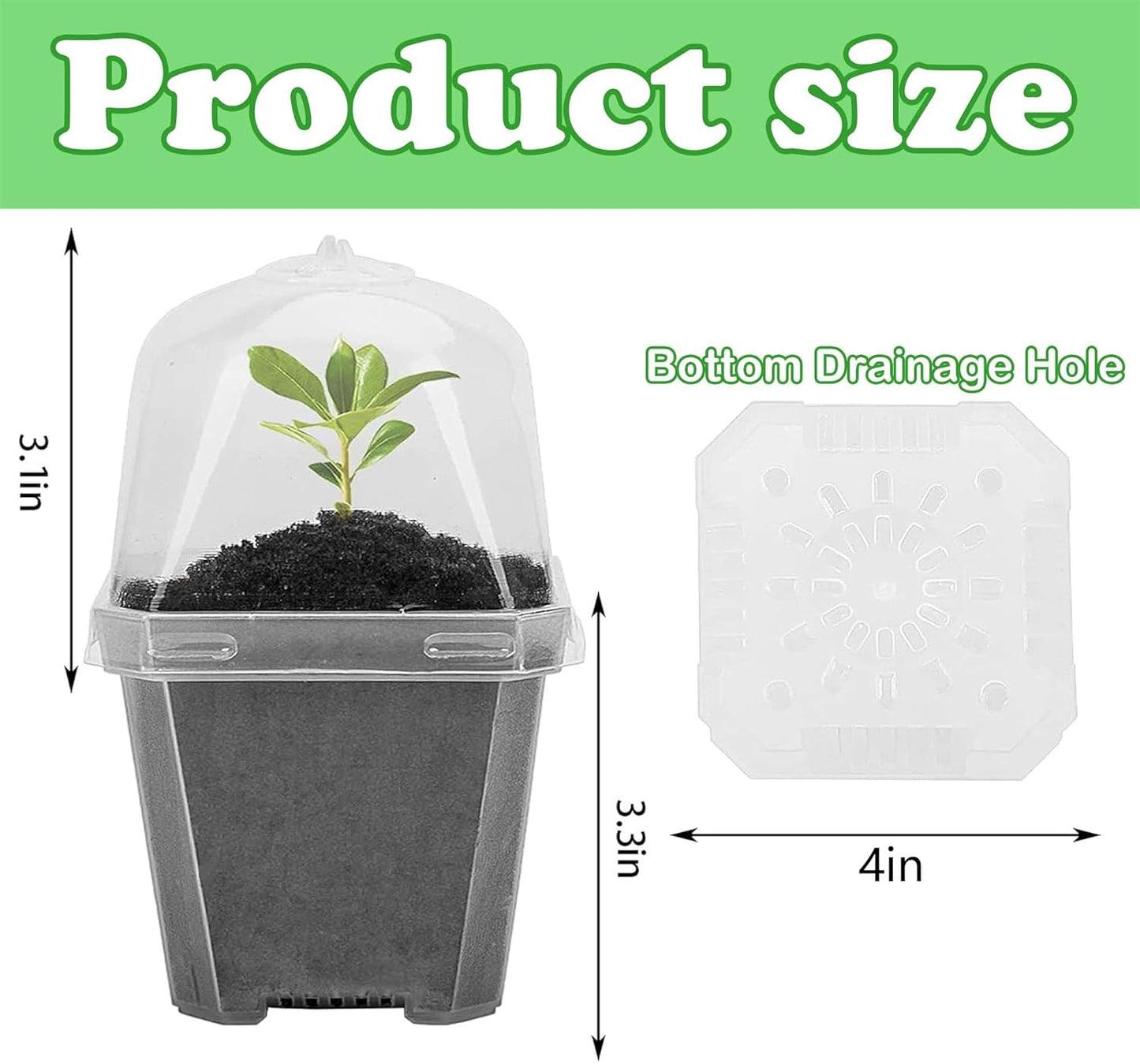 EBaokuup 4" Clear Plant Nursery Pots with Humidity Dome, 10PCS Plastic Gardening Pot Plant Container, Seed Starting Pot with Drain Holes for Seedlings/Vegetables/Succulents/Cuttings