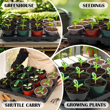 12 Cell Round Nursery Pot Trays Thickened Durable Seedling Pots Shuttle Carrying Trays for Holding 4 Inch Nursery Pots (16.85" × 12.6", 20-Pack)