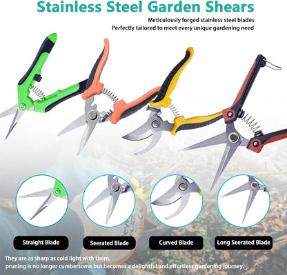 4 Pack Garden Pruning Shears Scissors Set, Stainless Steel Sharp Clippers Flower Shears Florist Scissors with Non-Slip Grip for Plant Tree Trimmers Secateurs