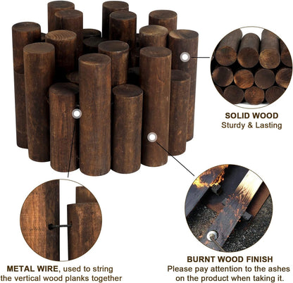Worth Garden Log Rolls Edging - Wooden Short Fence Border - 6.5 in. H x 47 in. L Burnt Wood Finish Outdoor Garden Lawn Landscape Edging Flexible Decorative Heavy-Duty Tree Fence Border
