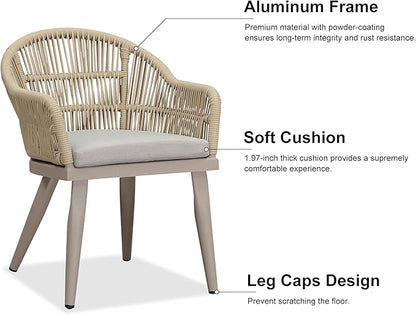 PURPLE LEAF 9 Pieces Outdoor Dining Set with Patio Aluminium Dining Table and Woven Rattan Chairs Modern Metal Furniture Cushions Sets for Garden Yard Indoor Kitchen Champagne