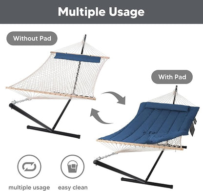 SUNCREAT Double Portable Rope Hammock with Stand Included, Outdoor Two Person Hammock with Polyester Pad, Navy