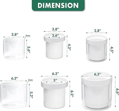 Phoenix Vine 6 Inch 4 Inch Self Watering Planter, White Terracotta Clay Pots with Glass Reservoir for Indoor Plants, Herbs, Flowers, 52-B-G-46