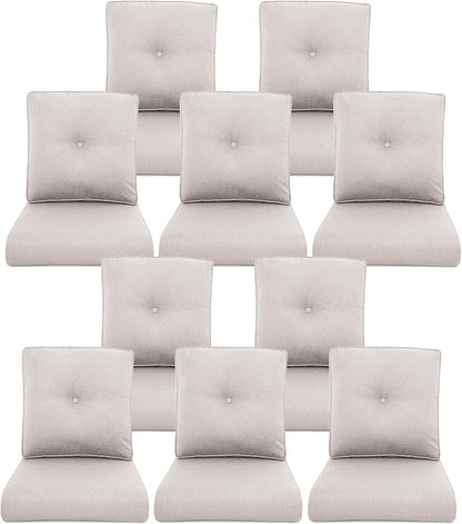 10-Piece Outdoor Patio Cushion Set - Fade & Water Resistant with Removable Olefin Cover, 22x24x4 Inch Memory Foam Cushions for Wicker Sectional Sofa – Beige/Buckle