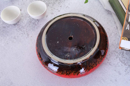 VanEnjoy 7.1 inch Round Large Shallow Succulent Ceramic Glazed Planter Pots with Drainage Hole, Bonsai Pots Garden Decorative Cactus Stand Flower Container (Red)