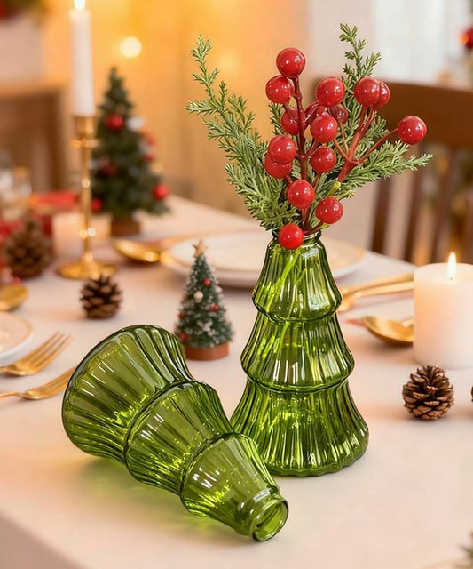 Nacome Christmas Tree Propagation Stations: 2PCS Plant Terrarium Glass Vases for Home Office Decor, for Plant Lovers Women Mom (Green)