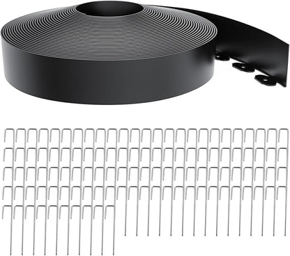 Landscape Edging 4 Inch Tall 100FT with 110Pcs Metal Spikes, Plastic Garden Edging Border Landscape Edging Border Lawn Edging for Landscaping, Flower Bed, Yard