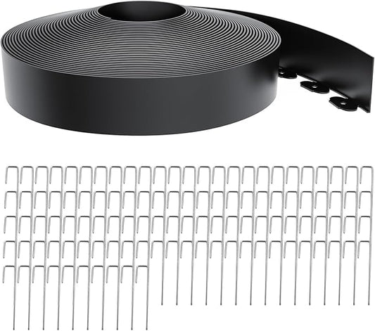 Landscape Edging 4 Inch Tall 100FT with 110Pcs Metal Spikes, Plastic Garden Edging Border Landscape Edging Border Lawn Edging for Landscaping, Flower Bed, Yard