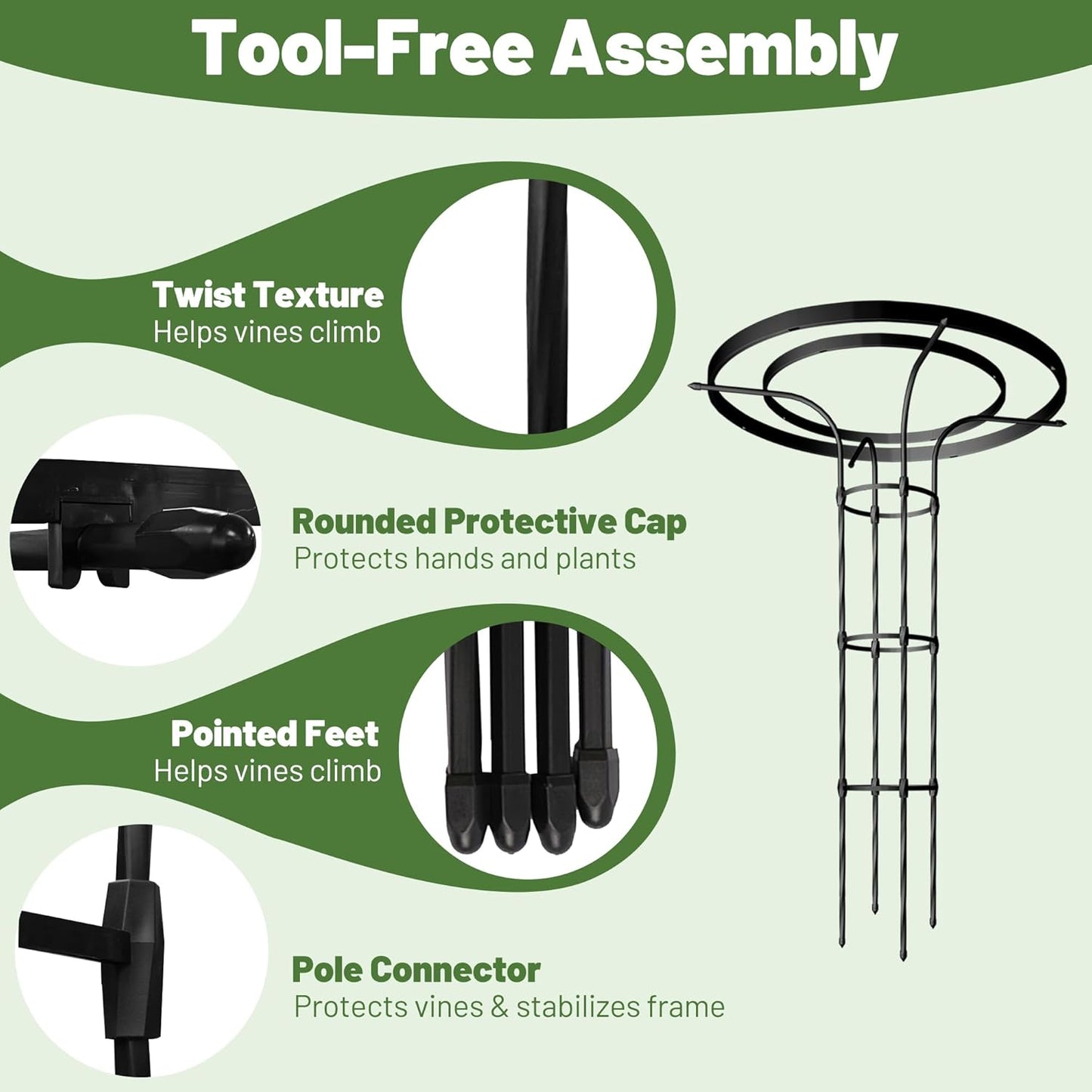 Garden Trellis for Climbing Plants Outdoor, 4.6FT Tall Metal Obelisk Trellis, 55.1" Umbrella Trellis for Potted Plants, Mushroom Top Trellises for Vines, Rose, Clematis, Pea, Bean, Tomato