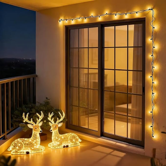 100 LED Warm White Christmas Lights, Commercial Grade Green Wire String Lights 35 Ft, for Indoor Outdoor House, Garden, Patio.