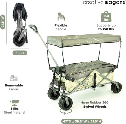 Creative Outdoor All-Terrain Deluxe Wagon | 360 Swivel All Terrain Wheels | Great for Beach, Park, Garden & Tailgate | Multiple Color Options
