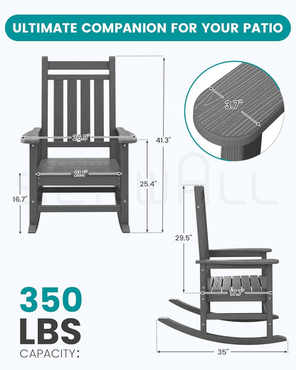 SERWALL Oversized Outdoor Rocking Chair Set of 2, HDPE Rocker for Adults, Patio Rocking Chairs for Porch, Grey