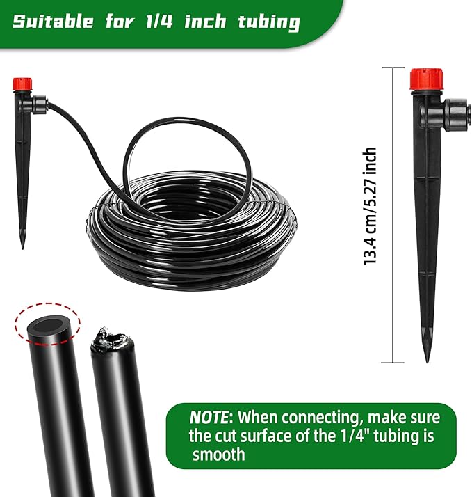 60PCS Push-to-Fit Drip Irrigation Emitters for 1/4 inch Irrigation Tubing, Adjustable 360 Degree Drip Emitter Sprayer with Stake, Irrigation Dripper Sprinklers for Drip Irrigation System