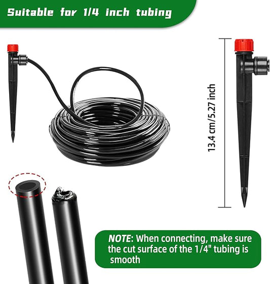 60PCS Push-to-Fit Drip Irrigation Emitters for 1/4 inch Irrigation Tubing, Adjustable 360 Degree Drip Emitter Sprayer with Stake, Irrigation Dripper Sprinklers for Drip Irrigation System