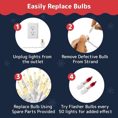 PREXTEX 200 Count Clear Christmas Lights - 40 ft Warm White Xmas Lights String Bulbs with White Wire for Indoor and Outdoor Holiday Decor, Trees and More