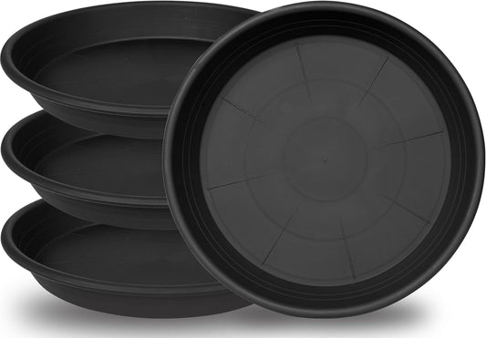 Large Plant Saucer 16 inch, 4 Pack Heavy Sturdy 17 inch Plastic Plant Tray for Planter, Flower Saucers for Indoors, Flower Pots Saucers, Plant Drainage Tray Round 14"/15"/16" (Black)