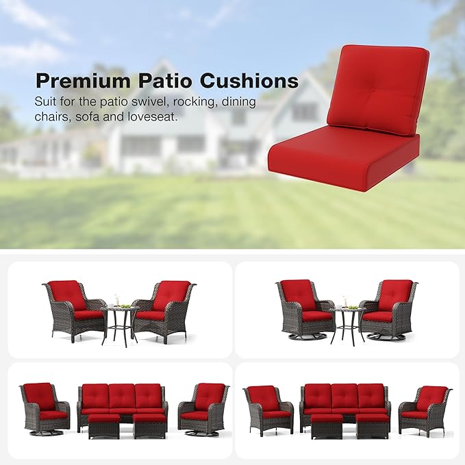 Joyside Outdoor Chair Cushions Set, 22x25/22x24 Inch Patio Furniture Deep Seat Cushions, Water Resistant & Thick Cushion, Outdoor Replacement Cushions for Seat and Sofa (Red, 6 Set)