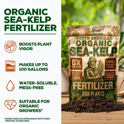 Organic Sea Kelp Fertilizer for Plants – Water-Soluble – Makes 100 Gallons – Kelp Meal Concentrate Plant Food – for Indoor Gardens, Hydroponics, Vegetables, Houseplants - Smart Grower - 4oz Bag