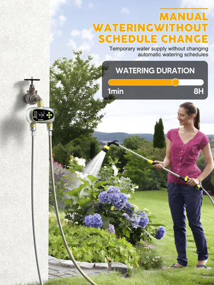 Water Timer for Garden Hose - 2 Zone Sprinkler Controller with Soil Moisture Sensor, Rain Delay & Brass Inlet Programmable Hose Timer, Automatic Drip Irrigation System for Yard Lawn Greenhouse