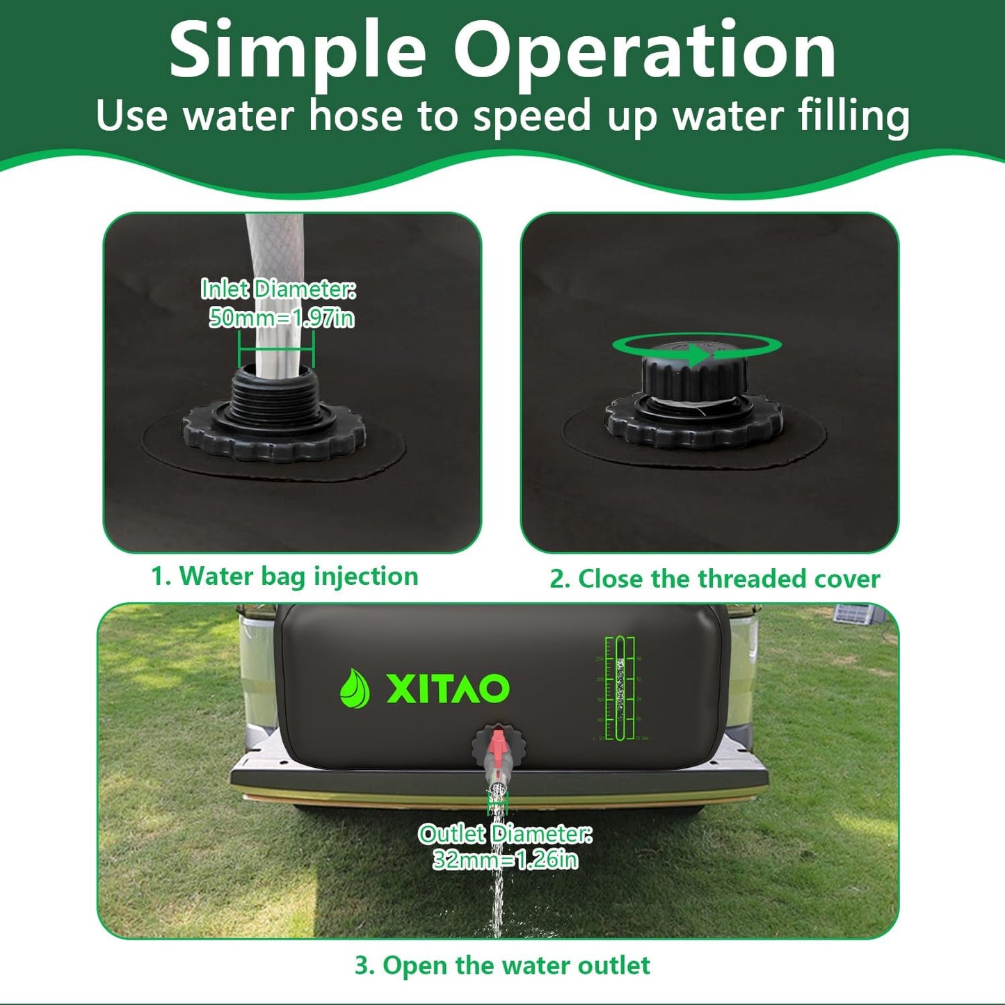 XITAO 63Gal Water Storage Bladder w/Water Level Indicator, Large Capacity Foldable Water Storage Containers, Portable Emergency Water Tank Water Bag for RVs, Fire Prevention, Irrigation