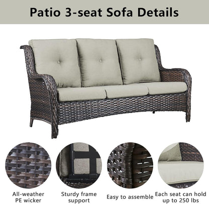 Wicker Patio Furniture Sets - 13 Piece Outdoor Rattan Furniture Conversation Sets with 4 Swivel Rocker Chairs, 2 Rattan Sofas, Wicker Ottomans and Coffee Table, Brown/Beige