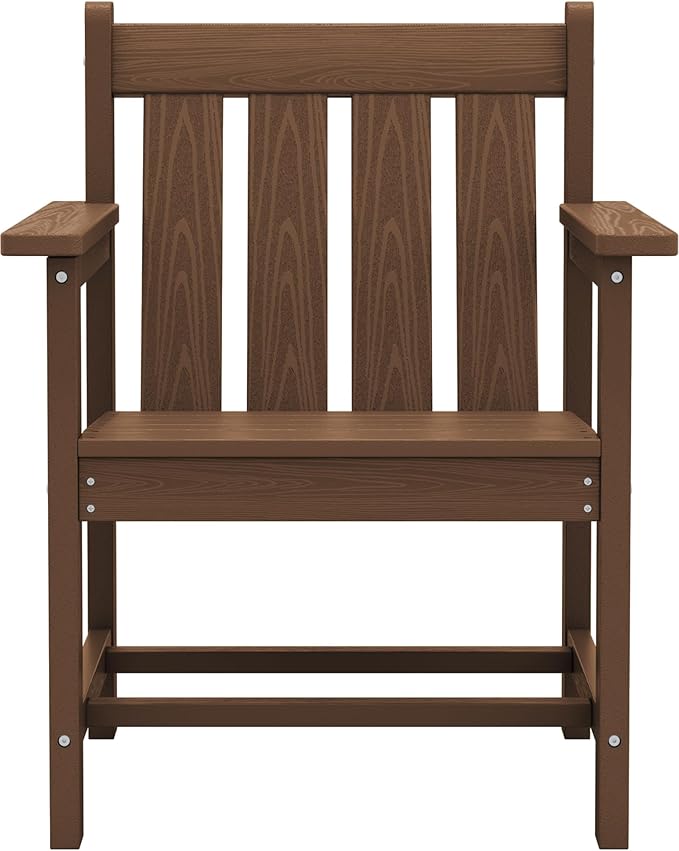 SERWALL 3 Pieces Patio Bistro Set, All Weather Adirondack Chair Set with Side Table, HDPE Material Outdoor Patio Furniture Set for Balcony, Porch, Garden, Backyard- Brown