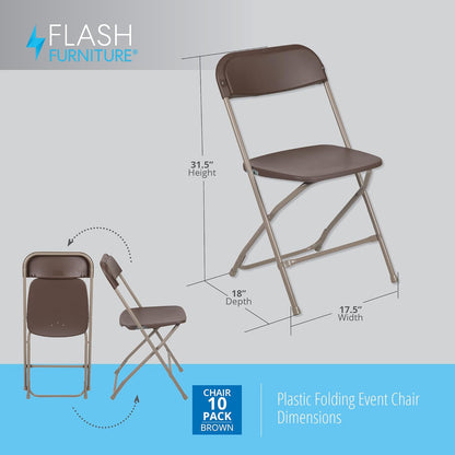 Flash Furniture Hercules Series Plastic Folding Chair Brown - 10 Pack 650LB Weight Capacity Comfortable Event Chair-Lightweight Folding Chair
