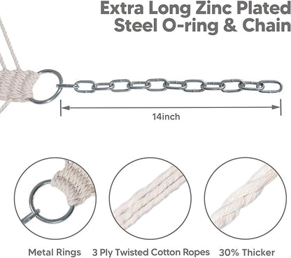 SUNCREAT Double Quilted Hammock with Hardwood Spreader Bar, Extra Large Soft Pillow, Heavy Duty 2 Person Hammock for Indoor, Outdoor, Gray Stripes